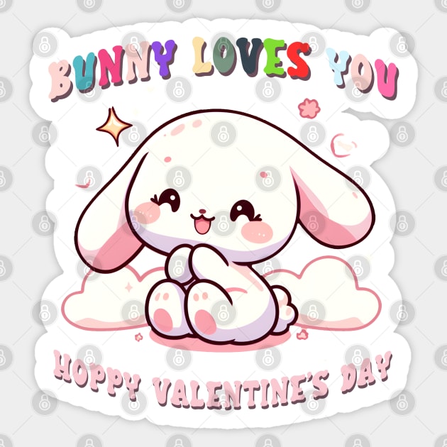 Adorable Rabbit in Shades of Pink, Blue, Red, and White: A Valentine's Day Delight Sticker by PopArtyParty